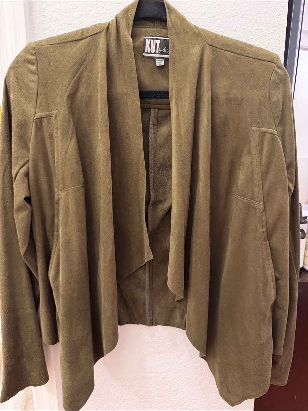 Kut from the Kloth Olive Green Draped Open-Front Blazer